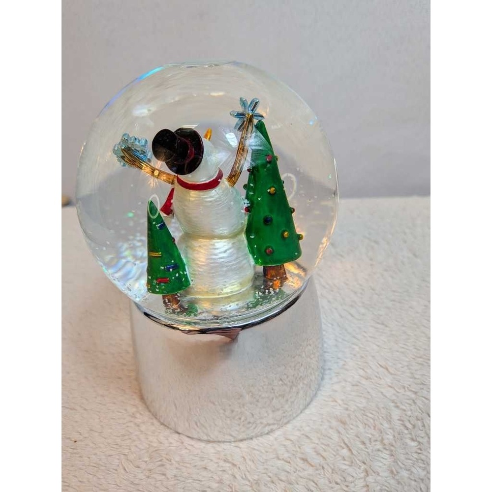 Towle Silversmiths Snowman Christmas‎ Tree Snow Globe Music Box Silver Base - Picture 5 of 8